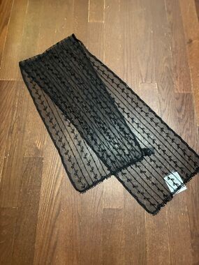 Sheer Black Embroidered Scarf